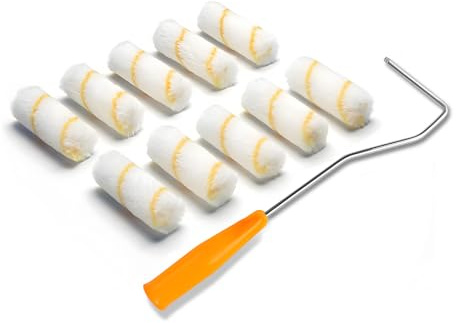 Mulbijeo Set di Rulli da Pittura 10 cm con Staffa – 10x Piccolo Rullo per Pittura Murale, Soffitti e Porte – Set di Rullo Vernice con Applicazione Pulita e Senza Striature