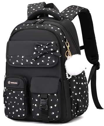 Amythe Cartable École Ados Filles 6 à 15 ans Imperméable Noir | Lycée Collège Grand Imperméable Junior Noir Daypack Multi-Poches Spacieux Robuste pour École Voyage Randonnée Loisir
