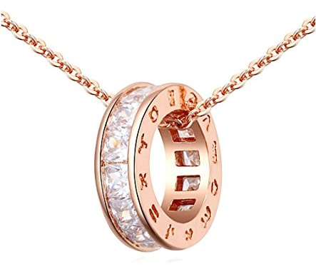 Crystalline Azuria Women Girls 18ct Rose Gold Plated White Zirconia Crystals Circle Pendant Necklace 17.7 inches