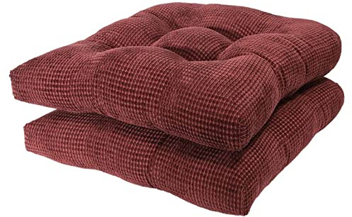 Arlee Chair Cushions for Dining Chairs, Set of 2 - Memory Foam Chair Pads, Non-Skid Backing - Durable Thick Seat Cushions for Kitchen, Office, Patio, 15 L x 14 W - Burgundy Red