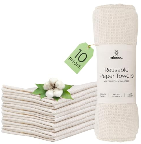Mioeco 10er-Pack Wiederverwendbare Küchentücher - Waschbare Spültücher aus Bio-Baumwolle - Alternative zu Küchenrollen & Baumwoll Putztüchern - Saugfähig, Robust & Umweltfreundlich