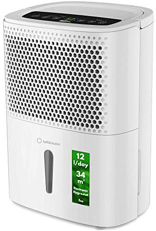 Turbionaire Smart 12 Eco Déshumidificateur d'Air Silencieux 12L/jour, Drainage Continu, Séchage du Linge, Minuterie, Réservoir 1.8 L, Contre l'Humidité, Moisissure, Condensation