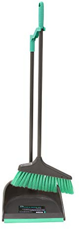 JVL Long Handle Dustpan and Bristle Brush Set, Grey/Turquoise, One Size
