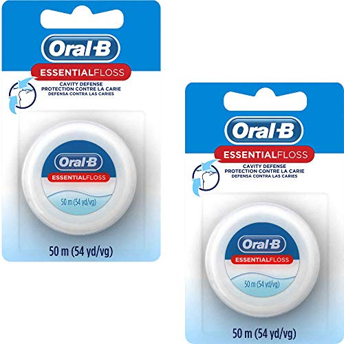 Oral-B Essential Floss, Waxed, Unflavored, 54 Yards (50 Meters) - Pack of 2