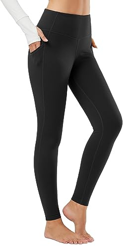 baleaf Women's Fleece Lined Leggings Thermal Warm Winter Tights High Waisted Thick Yoga Pants Cold Weather with Pockets Black L