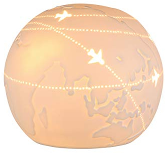 Gilde Lampada da tavolo con sfera del mondo, decorazione in porcellana, colore bianco, diametro 18 cm