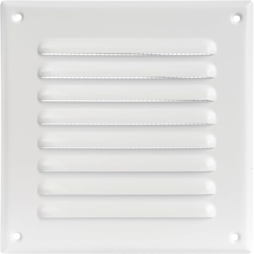 ECOPRO VENT Square Ventilation Grille / 5 x 5 Inch Inside Measurement/White Metal Air Vent Louver - Inside/Outside use / 6.5 x 6.5 Inch Outer Measurement
