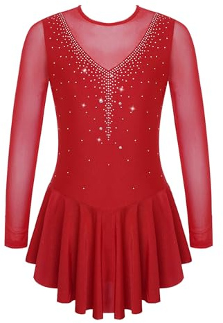 Freebily Vestido de Danza Patinaje sobre Hielo para Niña Leotardo de Manga Larga Maillot de Gimnasia Rítmica Competición Vestido de Bailarina Ballet Rojo F 10 años
