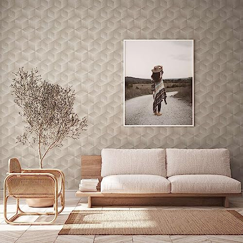 A.S. Création Papier peint 3D durable Greige – Natural Living 385061 – Papier peint intissé géométrique rétro – 10,05 x 0,53 m fabriqué en Allemagne