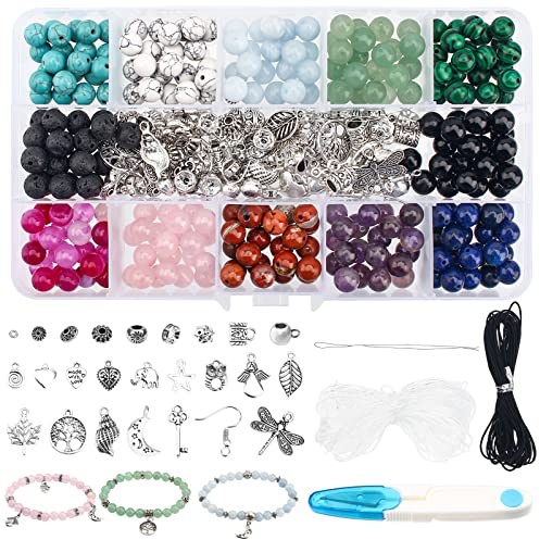 I LOVE MOM 8mm Schmuck Selber Machen Set, Runde Natürliche Edelsteine Perlen, Armbänder Selber Machen Glasperlen zum Auffädeln Perlen Set für Armbänder, Schmuckherstellung