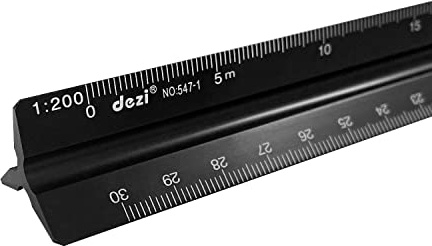 1 pieza de regla de escala de aleación de aluminio negro, regla de escala triangular de metal, adecuada para estudiantes, ingenieros, arquitectos