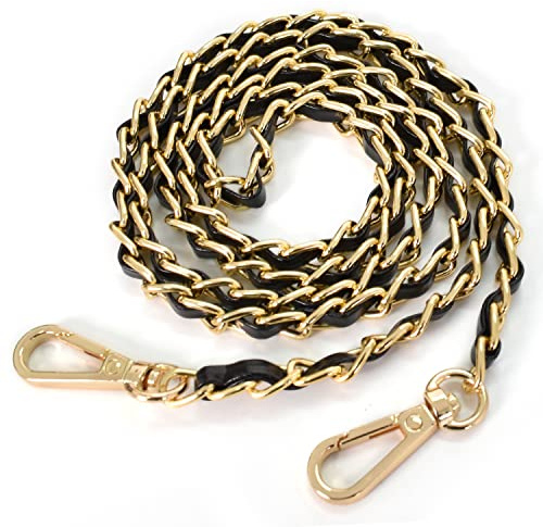 Correa de Cadena para Bolso, Cadena para Bolso Bandolera 110 cm, Correa para Bolso de Mano Negro, Cuero PU y Metal Correas para Bolsos, Carteras, Embragues, Bandoleras, Bricolaje