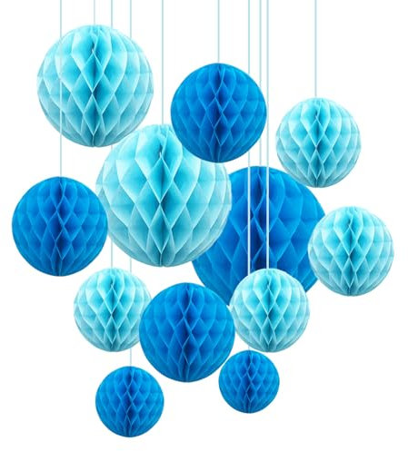 ZYOOO 12pcs Blue Honeycomb Ball Decorations Hanging Tissue Paper,2 Color of 10 Inch,6 Inch