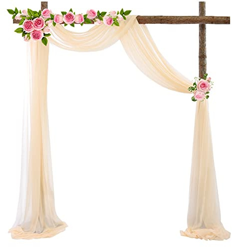 SHTGOI 1 pieza cortina de arco de boda de tul elástico para boda, cortina de arco de boda, cortina transversal para decoración de boda, fondo de foto, 75 x 550 cm, champán