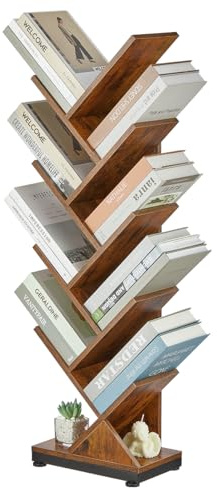 ruboka 9 Tier Tree Bookshelf, 9 Shelf Floor Standing Bookcase Display for CDs/Magazine/Books, Retro Bookshelf for Bedroom, Living Room, Office,Balcony,Book Organizer Storage Shelves