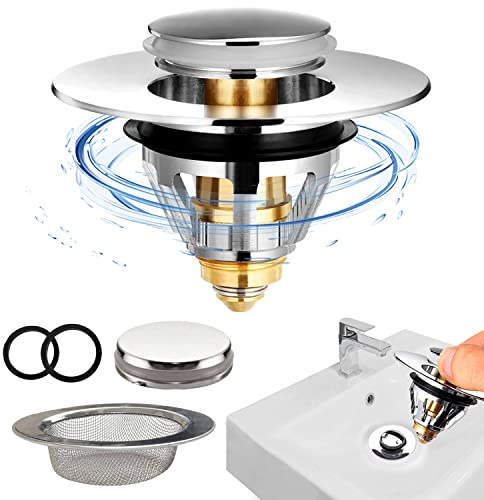 Universal-Waschbeckenstöpsel für Waschbecken mit Filter für versenkbaren Waschbecken für 34-38 mm Abflussloch (Silber, 1 Set)