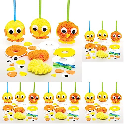Baker Ross Easter Chick Pom Poms - Pack of 20, Easter Crafts, Craft for Kids (AT440)