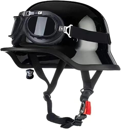 Demi-casque de moto vintage Casque allemand DOT/ECE 22.06 Demi-casque classique certifié Casque de moto portable Cruiser Chopper Lunettes de protection B,M