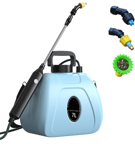 Batteriebetriebener Drucksprüher, 7L Elektrischer Pflanzensprüher, Großes Fassungsvermögen, Gartenbewässerungssprüher, tragbarer elektrischer Sprüher mit 3 Nebeldüsen, für Garten, Rasen (Blau)