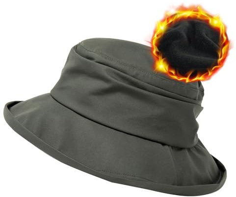 Comhats Cappello da pioggia pieghevole, da donna, impermeabile, sottogola, UPF50+, 737, grigio (fodera in pile), M
