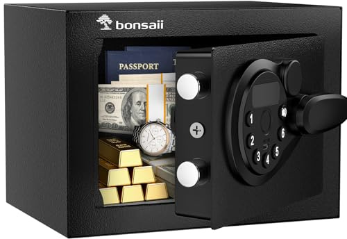 Bonsaii Safe Box with Electronic Keypad, Steel Security Lock Box with Key, 0.23 Cubic Feet, 9.06 W x 6.69 D x 6.69 H, Small Hidden Safe for Cash Jewelry