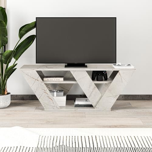 HOCUS PICUS Modern Designed TV Unit for Livingroom up to 42 Inch TVs | Engineered Wood |110x30x40cm | Easy to Assemble and Clean (Gold Marble Effect)