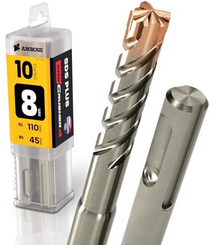 SDS-Plus hammarborr 4 x skärning PGM Ø 8,0 mm x 45 mm – AMBOSS verktyg SDS Crusher 4 – HM betongborr hårdmetall professionell borr 8,0 mm x 45 – stenborr stålbetong murverk tegel kalksandsten