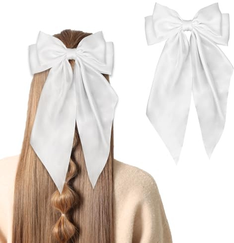 Hair Bow Clip Soft Satin Silky Bows for Women and Girls with Big Bowknot French Clips and Long Ribbon Barrettes