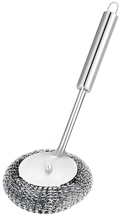 Stainless Steel Pot Cleaner, Scrubbing Brush With Handle, Steel Wool Scrubbing Sponge, Kitchen Cleaning Brush For Kitchen, Sink, Oven, Restaurant,Kettle Descaler Balls,Stainless Steel Cleaning Balls