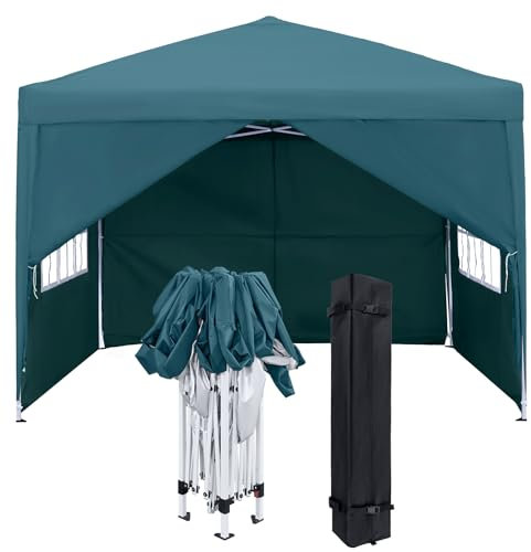 Auvent pliable de 3 x 3 m, imperméable, avec panneaux latéraux et fenêtres, tonnelle portable avec protection UV, chapiteau de fête avec sac de transport, vert