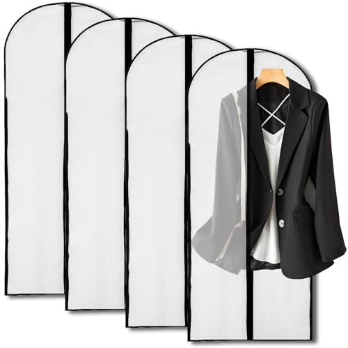 Fundas Ropa 4 Piezas 60 x 120cm Blanco Fundas Ropa Armario,Prueba Polvo Impermeables y con Humedad,para Vestidos Largos,Trajes,Vestidos,Abrigos