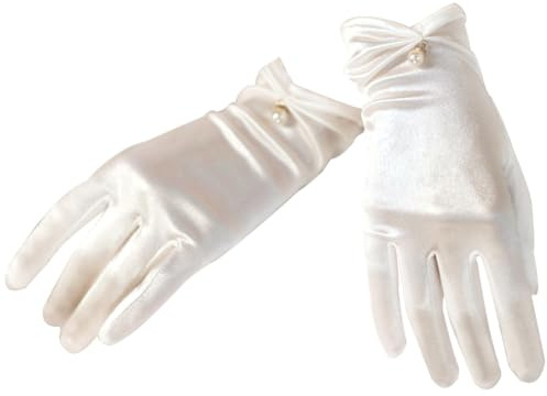 CREATCABIN 1 par de Guantes Blancos para Mujer, de Satén Formal, para Novia, Decoración de Vestido de Boda con Muñeca de Perla, Accesorios para Fiesta de Navidad, Cumpleaños, Ópera 2.35x0.82cm