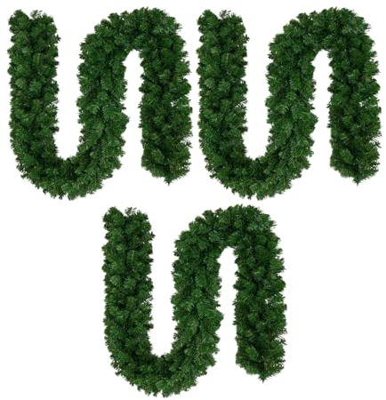3pk 9ft Pine Plain Green Christmas Garland | Realistic 2.7m x 25cm Non-Lit Xmas Garland for Decorating Fireplaces, Stairs, Doors & Windows | Flexible, Durable Holiday Home Decor for Indoor & Outdoor