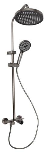 Douche complète | Système de douche | Set de douche avec pommeau et douchette | 3 modes de jet d'eau | Hauteur réglable | Design moderne gris | Support mural inclus