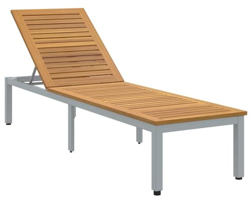 Makastle Bain de Soleil, Chaise Longue Jardin Exterieur, Transat Inclinable avec Dossier réglable, Grise 200x55x35 cm Bois de Teck Massif