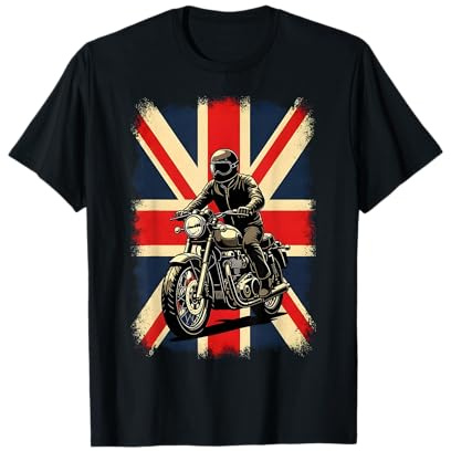 Union Jack Motorcycle Biker Rider UK Flag T-Shirt