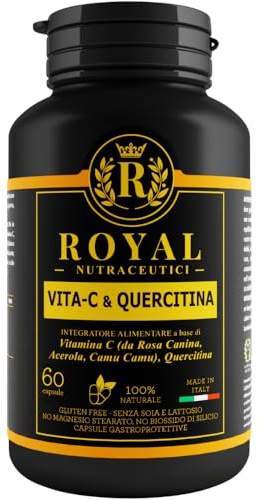 Integratore Vitamina C Naturale con Quercetina, Rosa Canina, Acerola e Camu Camu – Integratore Difese Immunitarie e Anti-Stanchezza – 60 Capsule Gastroprotette – Royal Nutraceutici