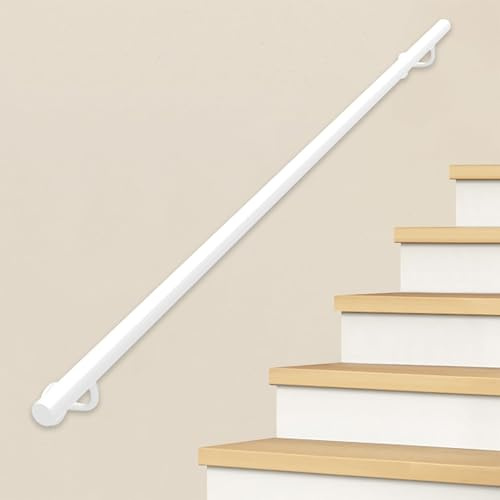Pasamanos de escalera para interior y exterior, barandilla de escalera de tubo redondo de hierro galvanizado blanco con accesorios, barandilla de pared antideslizante(180cm)