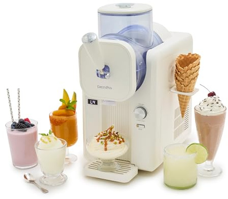 GreenPan Frost Ice Cream Maker & Slushie Machine, Soft Serve, Sorbet, Margaritas, Milkshakes, Frozen Yogurt, No Pre-Freezing, Ready in 15 Mins, 6 Modes, 7 Textures, Self-Cleaning, Cream