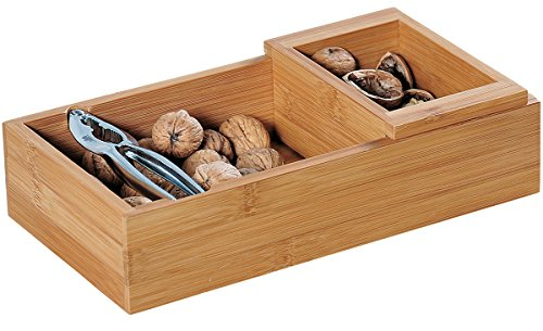 Kesper | Nussschale mit Nussknacker, Material: Bambus, Edelstahl, Maße: B 30 x T 16 x H 7,5 cm, Farbe: Bambus, Silber | 62830