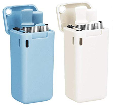 AVANA Pajitas reutilizables de acero inoxidable, juego de 2 unidades plegables de silicona sin BPA respetuosas con el medio ambiente con cepillo de limpieza y caja magnética (blanco y azul claro)