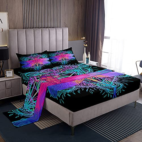 Set di lenzuola con libellula per bambini, con stampa di animali adorabili per ragazzi e ragazze, set di biancheria da letto mandala floreale bohémien, lenzuola colorate e sognanti, 3 pezzi, misura
