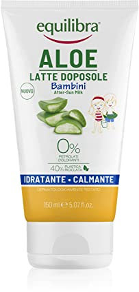 equilibra Solari, Aloe Latte Doposole Bambini, a Base di Olio di Mandorle Dolci, Estratto di Camomilla, Pantenolo, Vitamina E e Olio Essenziale di Citronella Anti-puntura d'Insetto, 150 ml