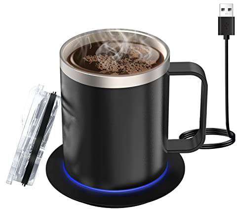Lamker 300ml USB Chauffe Tasse Électrique Chauffe Théières Boisson Café Tasse Acier Inoxydable 304 Chauffante Tasse pour Bureau à Domicile Café Thé Lait Température Constante 55°C/131°F