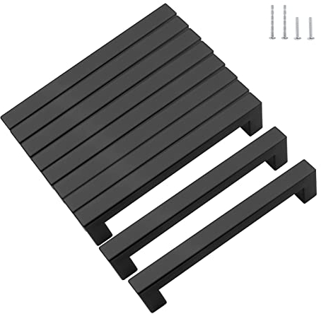KEWUZY 10 Stück Möbelgriffe, Schwarz 96mm lochabstand Küchengriffe, Edelstahl Schubladengriffe mit Vierzig Schrauben, Schrankgriffe Türgriffe, Küche Quadrat Griffe (Schwarz, 96mm)