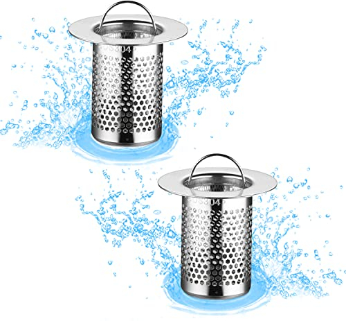 ZIOYA 2 Stück Abflusssieb Dusche Edelstahl Abfluss Sieb Haarsieb Dusche für Bodenabläufe in Küchen, Bädern, Balkonen (Edelstahlfarbe)