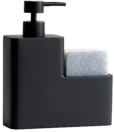 ZWJAJU Distributeur de savon noir, distributeur de savon pour lave-vaisselle, capacité : 450 ml, évier, décoration de salle de bain, résine, 16,3 x 5,5 x 19 cm (noir), ZW2023700