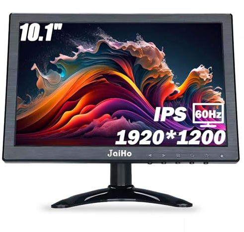 JaiHo 10,1 tums skärm IPS 180 graders betraktningsvinkel, 1 920 x 1 200 Full HD mini PC-skärm HDMI VGA, 16:10 bärbar andra skärm för bärbar dator Raspberry Pi, liten LCD-skärm bil lastbil
