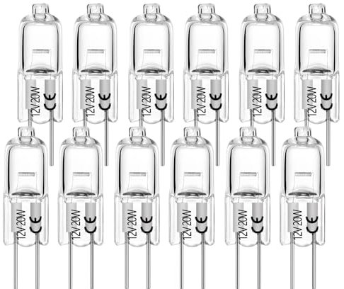 Lampadina alogena G4 20W 340LM T3 dual pin AC/DC12V per lampade a cupola, lampadari, illuminazione di binario, illuminazione di binario, bianco caldo 2700K, confezione 12