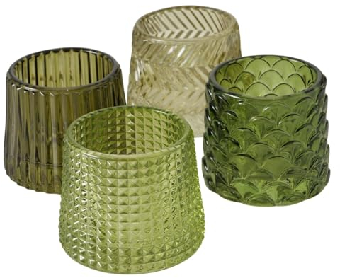 BOLTZE 4 x Teelichthalter Sabena Glas Höhe 7 cm Hellgelb, Grün, Dunkelgrün, Hellgrün Tischdeko